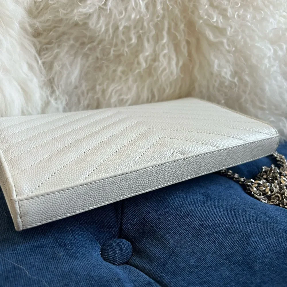 Yves Saint Laurent white wallet on chain with silver hardware - Picture 7 of 8